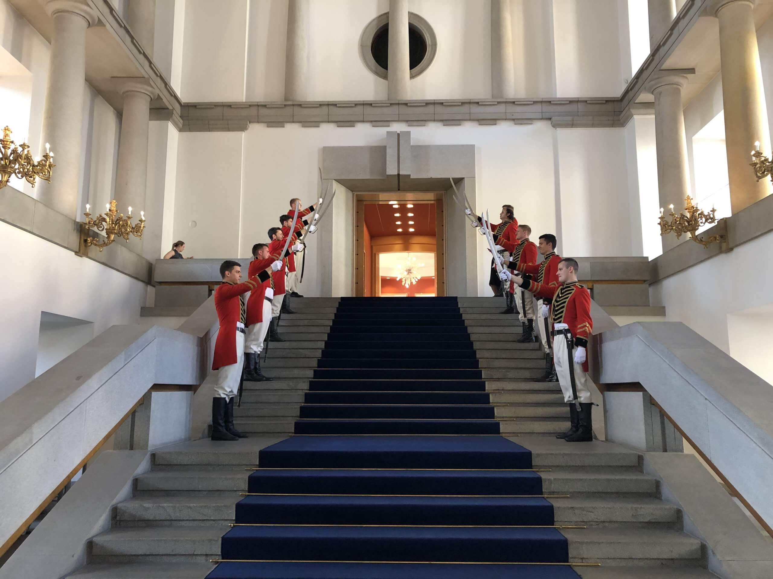Czech soldiers on staircase for American Express event